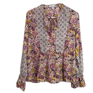 Allison Joy blouse peasant‎ shirt floral medallion small